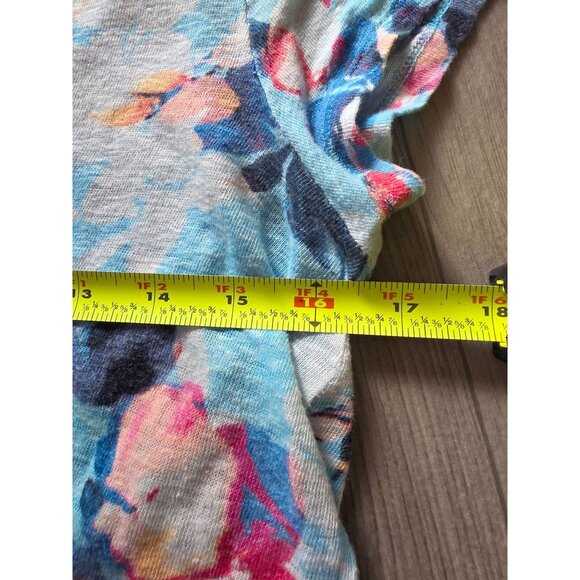 J. Jill Love Linen XS Floral Print Top Blue & Pink Short Sleeve - Picture 7 of 7